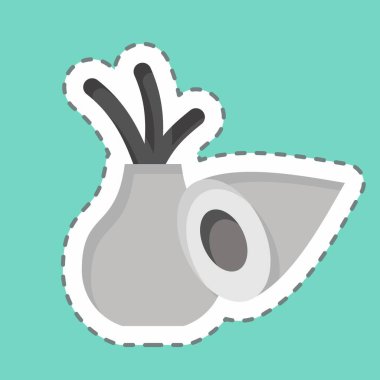 Çıkartma çizgisi soğanı kesti. Vegan sembolüyle ilgili. Basit dizayn edilebilir. Basit resimleme