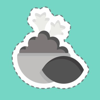 Patates püresi etiketi kesilmiş. Vegan sembolüyle ilgili. Basit dizayn edilebilir. Basit resimleme