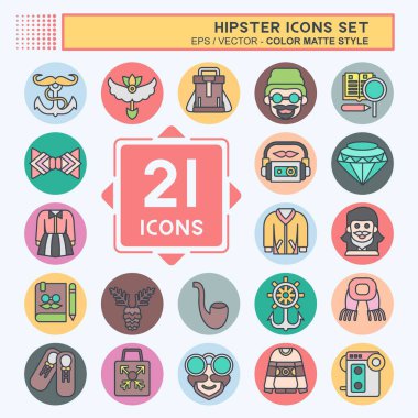 Icon Set Hipster. Tatil sembolüyle ilgili. renk arkadaşı stili. Basit dizayn edilebilir. Basit resimleme