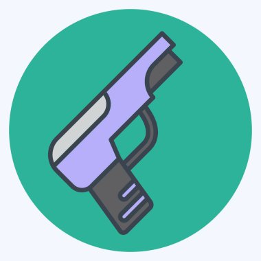 Simge tabancası. Silah sembolüyle ilgili. renk arkadaşı stili. Basit dizayn edilebilir. Basit resimleme