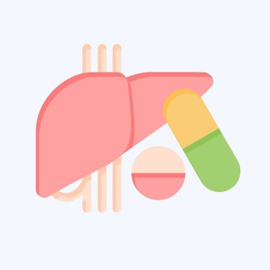 İkona ilacı. Hepatolojist sembolüyle ilgili. Düz stil. Basit dizayn edilebilir. Basit resimleme