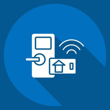 Simge Gigital Kapı Kilidi. Smart Home sembolüyle ilgili. Uzun gölge tarzı. Basit dizayn edilebilir. Basit resimleme