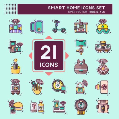 Simge Akıllı Evi Ayarladı. Teknoloji sembolüyle ilgili. MBE tarzı. Basit dizayn edilebilir. Basit resimleme