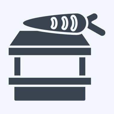 Icon Vegan Dükkanı. Vegan sembolüyle ilgili. Kabartma tarzı. Basit dizayn edilebilir. Basit resimleme