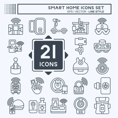 Simge Akıllı Evi Ayarladı. Teknoloji sembolüyle ilgili. Sıra tarzı. Basit dizayn edilebilir. Basit resimleme