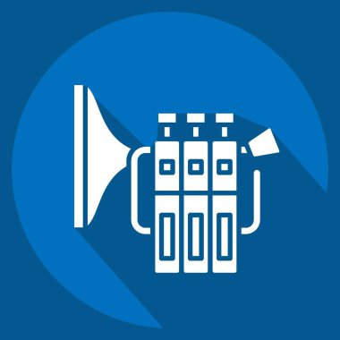 Simge Trompeti. Anaokulu sembolüyle ilgili. Uzun gölge tarzı. Basit dizayn edilebilir. Basit resimleme