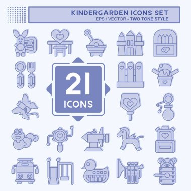 Icon Set Anaokulu. Tatil sembolüyle ilgili. İki ton stili. Basit dizayn edilebilir. Basit resimleme