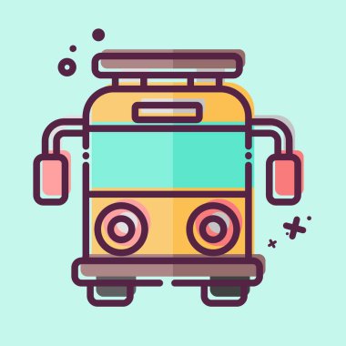 Icon Okul Otobüsü. Anaokulu sembolüyle ilgili. MBE tarzı. Basit dizayn edilebilir. Basit resimleme