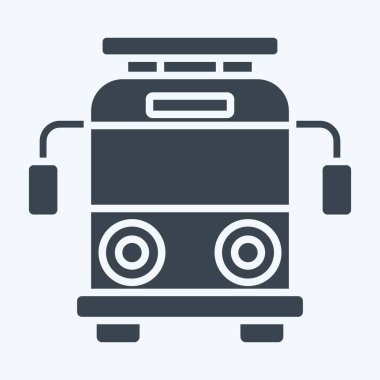 Icon Okul Otobüsü. Anaokulu sembolüyle ilgili. Kabartma tarzı. Basit dizayn edilebilir. Basit resimleme