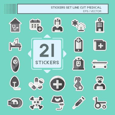 Çıkartma çizgisi tıbbi seti kesti. Eczane sembolüyle ilgili. Basit dizayn edilebilir. Basit resimleme