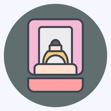 Simge Yüzük Kutusu. Mücevher sembolüyle ilgili. renk arkadaşı stili. Basit dizayn edilebilir. Basit resimleme