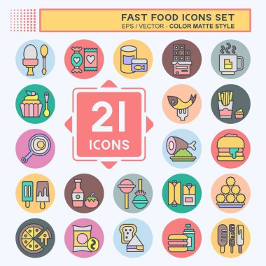 Simge Hazır Fast Food. Restoran sembolüyle ilgili. renk arkadaşı stili. Basit dizayn edilebilir. Basit resimleme