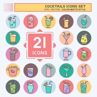 Simge Kokteylleri Ayarla. Restoranların sembolüyle ilgili. renk arkadaşı stili. Basit dizayn edilebilir. Basit resimleme