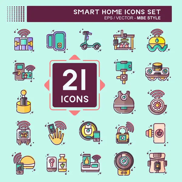 Simge Akıllı Evi Ayarladı. Teknoloji sembolüyle ilgili. MBE tarzı. Basit dizayn edilebilir. Basit resimleme