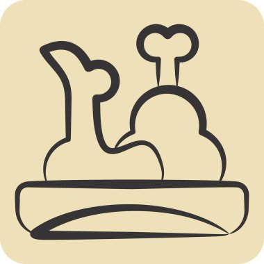 İkon Tavuk Bacağı. Piknik sembolüyle ilgili. El çizimi tarzı. Basit dizayn edilebilir. Basit resimleme