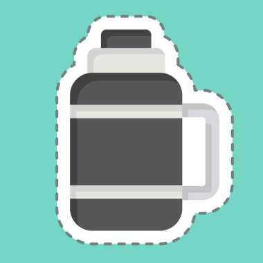 Çıkartma çizgisi termosu kesti. Piknik sembolüyle ilgili. Basit dizayn edilebilir. Basit resimleme