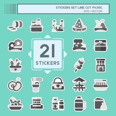 Çıkartma çizgisi, piknik seti. Tatil sembolüyle ilgili. Basit dizayn edilebilir. Basit resimleme