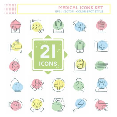 Simge seti tıbbi. Eczane sembolüyle ilgili. Renkli Leke Biçimi. Basit dizayn edilebilir. Basit resimleme