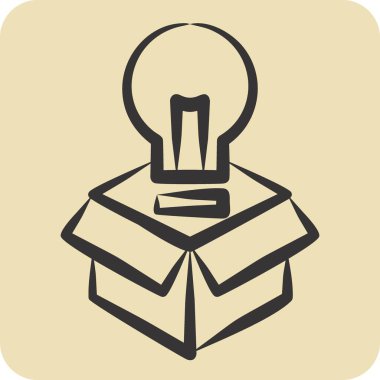 Simge Paketleme Tasarımı. Yaratıcı Kavram sembolüyle ilgili. El çizimi tarzı. Basit dizayn edilebilir. Basit resimleme