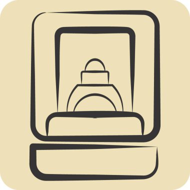 Simge Yüzük Kutusu. Mücevher sembolüyle ilgili. El çizimi tarzı. Basit dizayn edilebilir. Basit resimleme