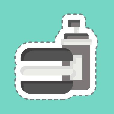 Çıkartma çizgisi sosisli ekmeği kesti. Fast Food sembolüyle ilgili. Basit dizayn edilebilir. Basit resimleme