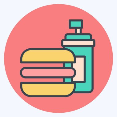 Simge Sosisli Ekmek. Fast Food sembolüyle ilgili. renk arkadaşı stili. Basit dizayn edilebilir. Basit resimleme