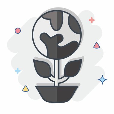 İkon Eko Gezegeni. Ekoloji sembolüyle ilgili. Çizgi roman. Basit dizayn edilebilir. Basit resimleme