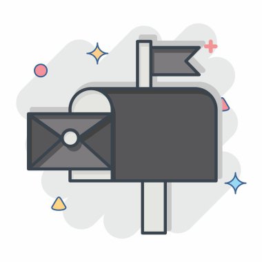 Simge Posta Kutusu. Postane sembolüyle ilgili. Çizgi roman. Basit dizayn edilebilir. Basit resimleme