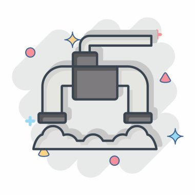 Simge Egzozu. Garaj sembolüyle ilgili. Çizgi roman. Basit dizayn edilebilir. Basit resimleme