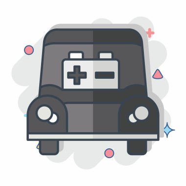 Simge bataryası. Garaj sembolüyle ilgili. Çizgi roman. Basit dizayn edilebilir. Basit resimleme