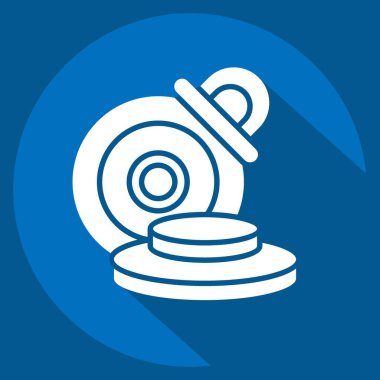 Simge Disk Fren pedleri. Garaj sembolüyle ilgili. Uzun gölge tarzı. Basit dizayn edilebilir. Basit resimleme