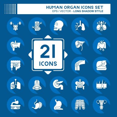 Icon Set İnsan Organı. Eğitim sembolüyle ilgili. Uzun gölge tarzı. Basit dizayn edilebilir. Basit resimleme