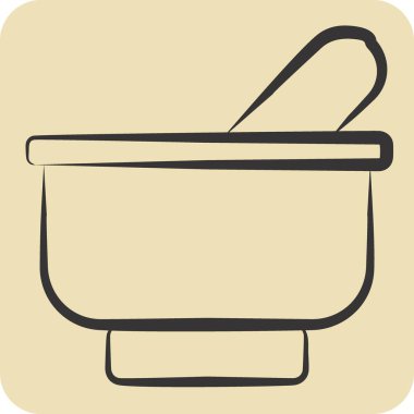 Icon Spice Bowl 'da. Baharat sembolüyle ilgili. El çizimi tarzı. Basit dizayn edilebilir. Basit resimleme