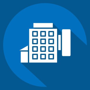 Icon Oteli. Boş ve Seyahat sembolüyle ilgili. Uzun gölge tarzı. Basit tasarım çizimi.