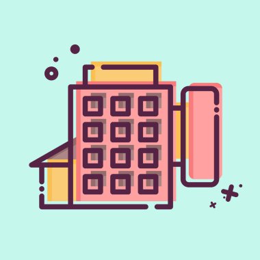 Icon Oteli. Boş ve Seyahat sembolüyle ilgili. MBE tarzı. Basit tasarım çizimi.