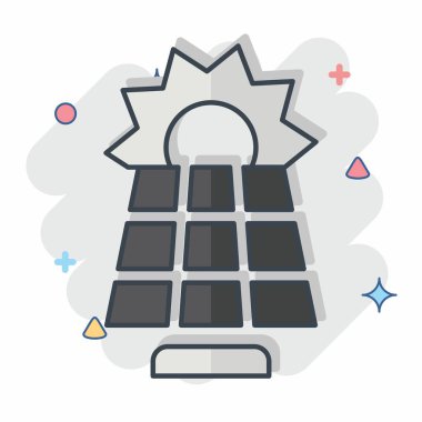 Simge Güneş Paneli. Güneş Paneli sembolüyle ilgili. Çizgi roman. Basit tasarım çizimi.