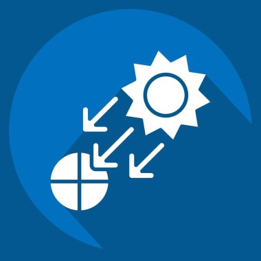 Simge Güneş Işığı. Güneş Paneli sembolüyle ilgili. Uzun gölge tarzı. Basit tasarım çizimi.