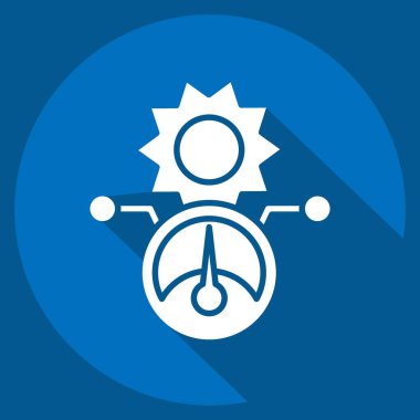 Simge Güneş Güç Ölçer. Güneş Paneli sembolüyle ilgili. Uzun gölge tarzı. Basit tasarım çizimi.