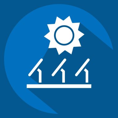 Simge Güneş Santrali. Güneş Paneli sembolüyle ilgili. Uzun gölge tarzı. Basit tasarım çizimi.