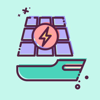 Simge Güneş Teknesi. Güneş Paneli sembolüyle ilgili. MBE tarzı. Basit tasarım çizimi.