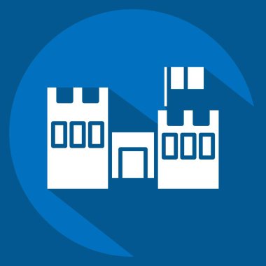 İkon El Zubarah Arkeolojik Alanı. Katar sembolüyle ilgili. Uzun gölge tarzı. Basit tasarım çizimi.