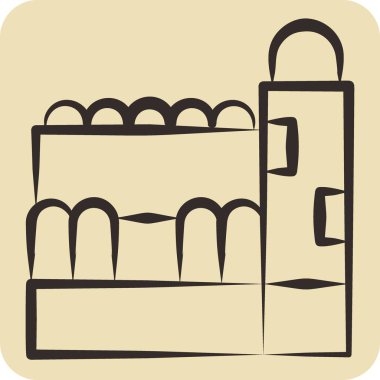 Simge Camii. Katar sembolüyle ilgili. El çizimi tarzı. Basit tasarım çizimi.