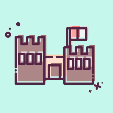 İkon El Zubarah Arkeolojik Alanı. Katar sembolüyle ilgili. MBE tarzı. Basit tasarım çizimi.