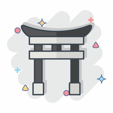 Icon Tori Kapısı. Japonya sembolüyle ilgili. Çizgi roman. Basit tasarım çizimi.