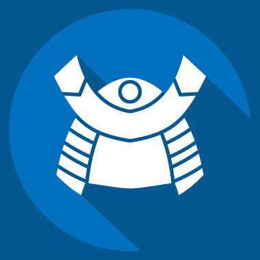 İkon Samuray. Japonya sembolüyle ilgili. Uzun gölge tarzı. Basit tasarım çizimi.