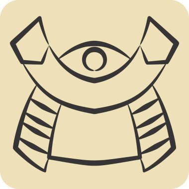 İkon Samuray. Japonya sembolüyle ilgili. El çizimi tarzı. Basit tasarım çizimi.