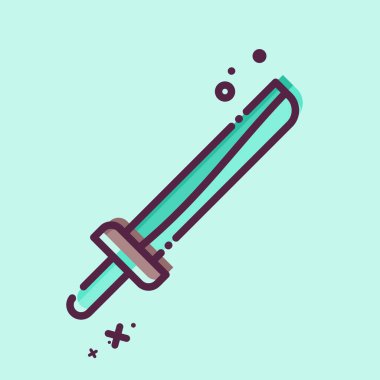 İkon Katana. Japonya sembolüyle ilgili. MBE tarzı. Basit tasarım çizimi.