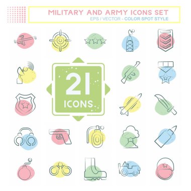 İkon, Ordu ve Ordu 'yu kurdu. Savaş sembolüyle ilgili. Renkli Leke Biçimi. Basit tasarım çizimi