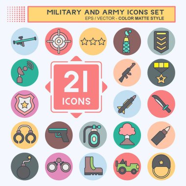 İkon, Ordu ve Ordu 'yu kurdu. Savaş sembolüyle ilgili. renk arkadaşı stili. Basit tasarım çizimi