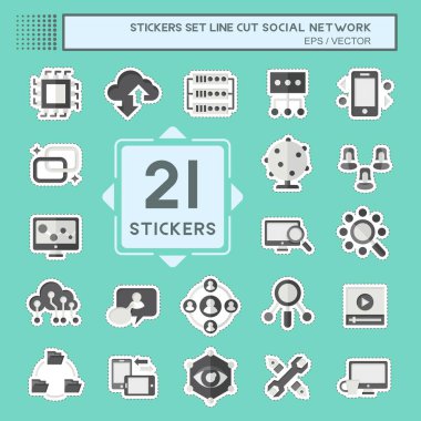 Çıkartma hattı kesimi Sosyal Ağı Ayarla. İnternet sembolüyle ilgili. Basit tasarım çizimi